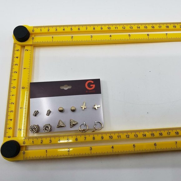 G by Guess Gold Tone Stud & Hoop Earrings Set 6-Pairs Cross Balls Triangle Logo - Picture 7 of 8